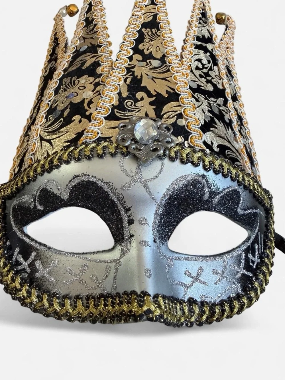 Venetian Jester Mask with Gold and Black Crown - Costume